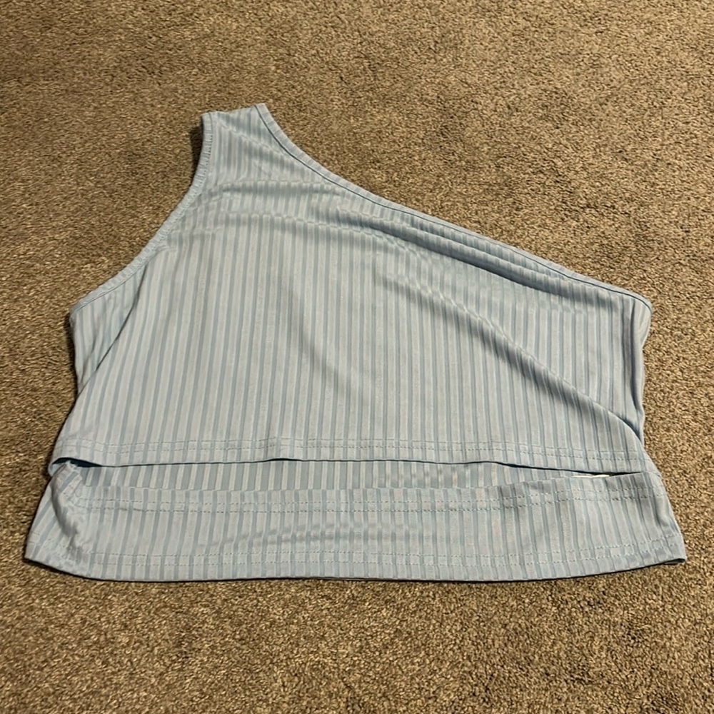 Blue One Shoulder Cut Out Crop Top